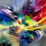 Cuadro abstracto Alegría, obra en acrílico sobre lienzo con colores vibrantes de Rafael Espitia.