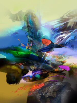 Cuadro abstracto Caribu, obra original pintada a mano en acrílico sobre lienzo con texturas orgánicas y colores vibrantes.