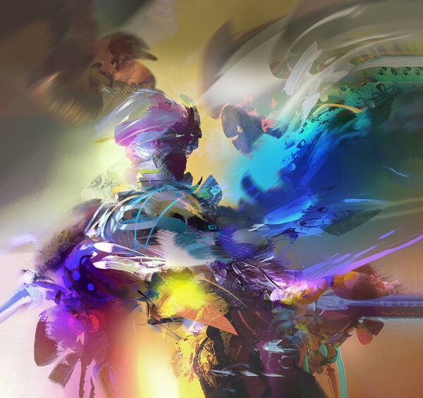 abstract-painting-electra-espitia-fine-art Cuadro abstracto Electra pintado a mano en acrílico sobre lienzo con colores vibrantes y trazos enérgicos.