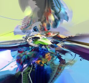 Cuadro abstracto Frozen pintado a mano en acrílico sobre lienzo con texturas que evocan serenidad y frío.