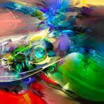 Cuadro abstracto Mandrágora con intensos contrastes de verde esmeralda y rojo vibrante en acrílico sobre lienzo.