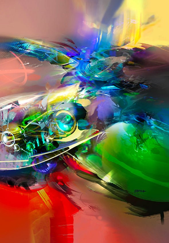 Cuadro abstracto Mandrágora con intensos contrastes de verde esmeralda y rojo vibrante en acrílico sobre lienzo.