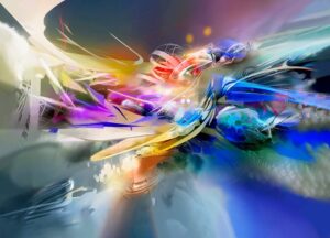 Diseño dinámico del cuadro abstracto Sinfonía Blue en acrílico sobre lienzo.