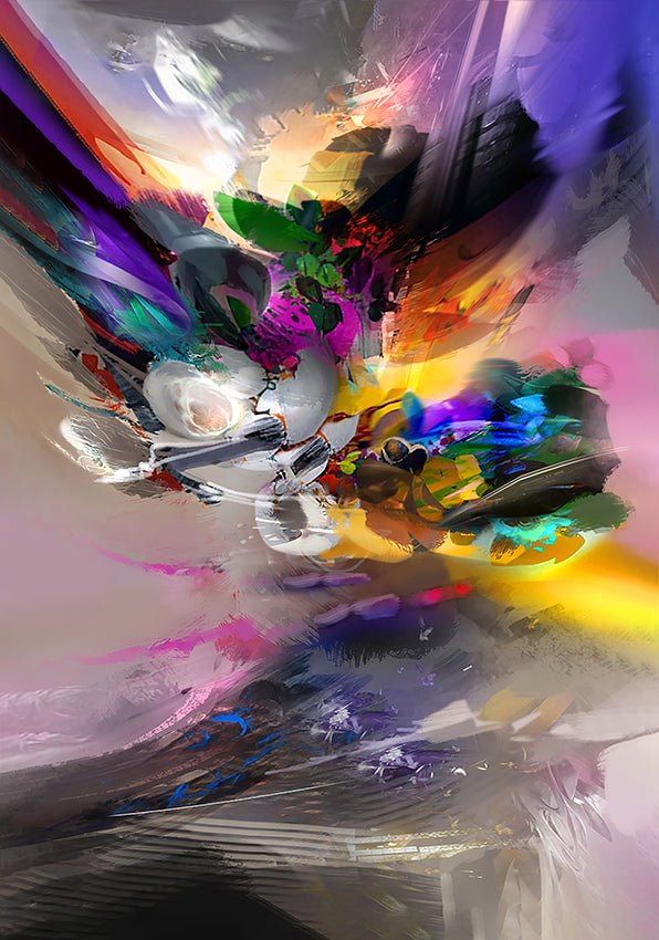 Texto Alt: Diseño del cuadro abstracto Venus con explosión de magentas, púrpuras y formas orgánicas sobre lienzo.