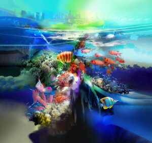 Cuadro marino Arrecifes en acrílico sobre lienzo de edición limitada por Rafael Espitia.